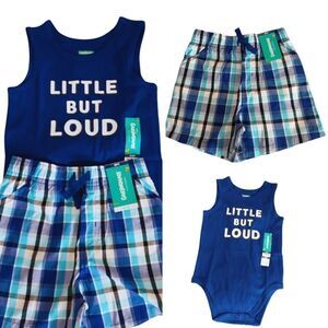 Garanimals Boy's Sleeveless Onesie and Plaid Shorts Set, sz 24 mos